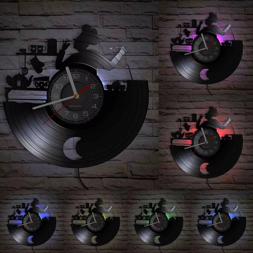 The Kitchen the Heart of the Home Inspired Vinyl Record Clock Modern Design Vinyl Wall Watch Kitchen Decor Noiseless Timepieces