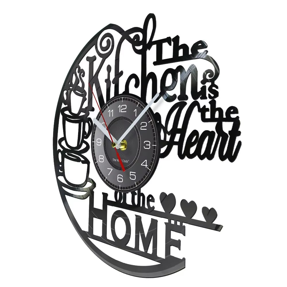 The Kitchen the Heart of the Home Inspired Vinyl Record Clock Modern Design Vinyl Wall Watch Kitchen Decor Noiseless Timepieces