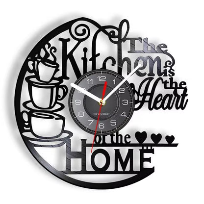 The Kitchen the Heart of the Home Inspired Vinyl Record Clock Modern Design Vinyl Wall Watch Kitchen Decor Noiseless Timepieces