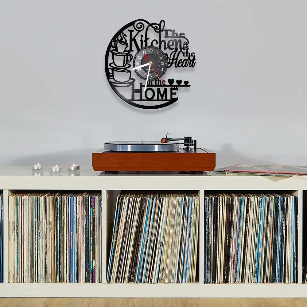 The Kitchen the Heart of the Home Inspired Vinyl Record Clock Modern Design Vinyl Wall Watch Kitchen Decor Noiseless Timepieces