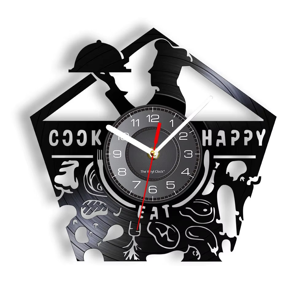 The Kitchen the Heart of the Home Inspired Vinyl Record Clock Modern Design Vinyl Wall Watch Kitchen Decor Noiseless Timepieces