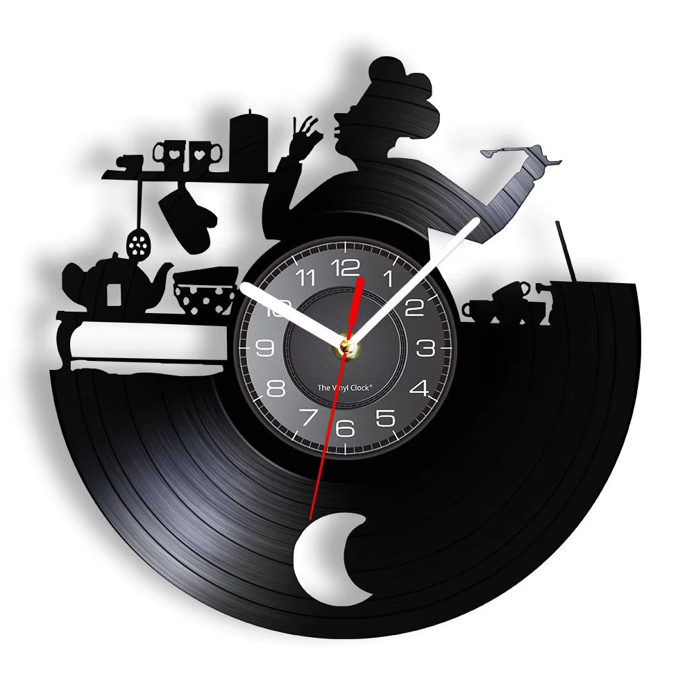 The Kitchen the Heart of the Home Inspired Vinyl Record Clock Modern Design Vinyl Wall Watch Kitchen Decor Noiseless Timepieces