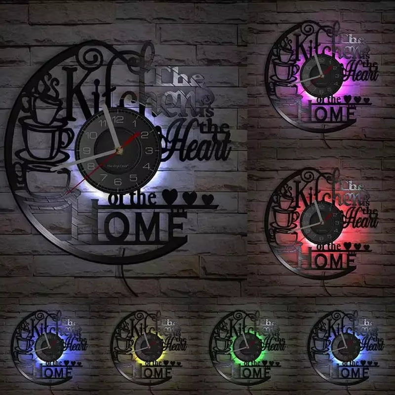 The Kitchen the Heart of the Home Inspired Vinyl Record Clock Modern Design Vinyl Wall Watch Kitchen Decor Noiseless Timepieces