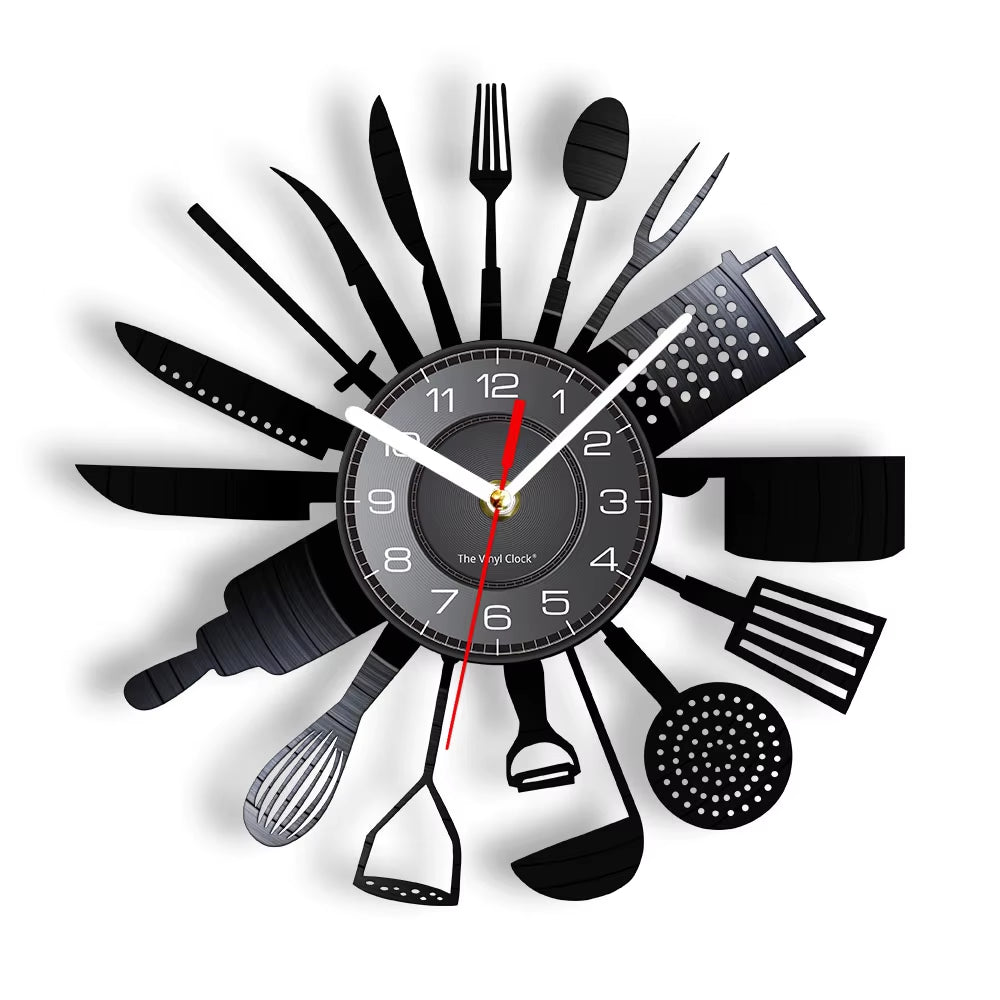 The Kitchen the Heart of the Home Inspired Vinyl Record Clock Modern Design Vinyl Wall Watch Kitchen Decor Noiseless Timepieces