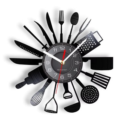 The Kitchen the Heart of the Home Inspired Vinyl Record Clock Modern Design Vinyl Wall Watch Kitchen Decor Noiseless Timepieces